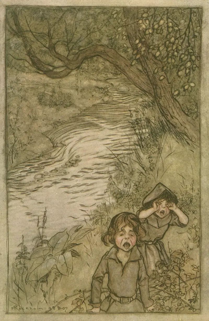 Wandering about and ‘boo-hoo’-ing. av Arthur Rackham