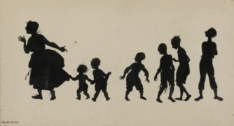 Kvinna och sex barn av Arthur Rackham