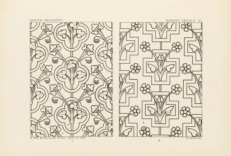 Ornamentmönster i ledande stilar, pl. 45 av George Ashdown Audsley