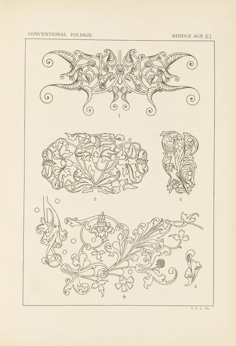 Ornamentets konturer i de ledande stilarna, pl. 55 av George Ashdown Audsley