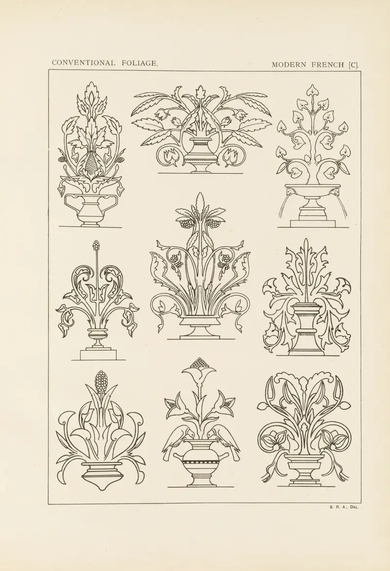 Ornamentets konturer i de ledande stilarna, pl. 58 av George Ashdown Audsley