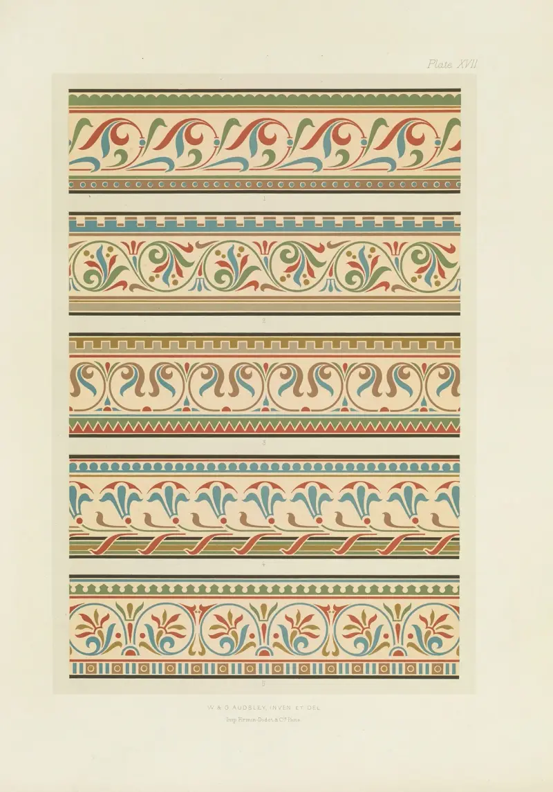 Polykrom dekor för byggnader i medeltida stil, pl. 17 av George Ashdown Audsley