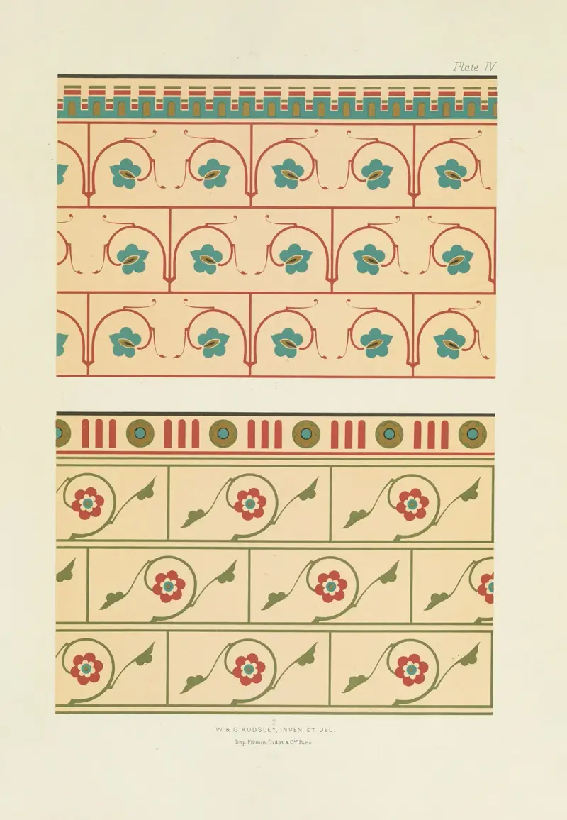 Polykrom dekor för byggnader i medeltida stil, plansch 04 av George Ashdown Audsley