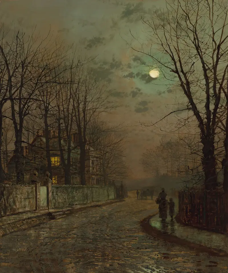 A Wet Road, Knostrop, Yorkshire av John Atkinson Grimshaw
