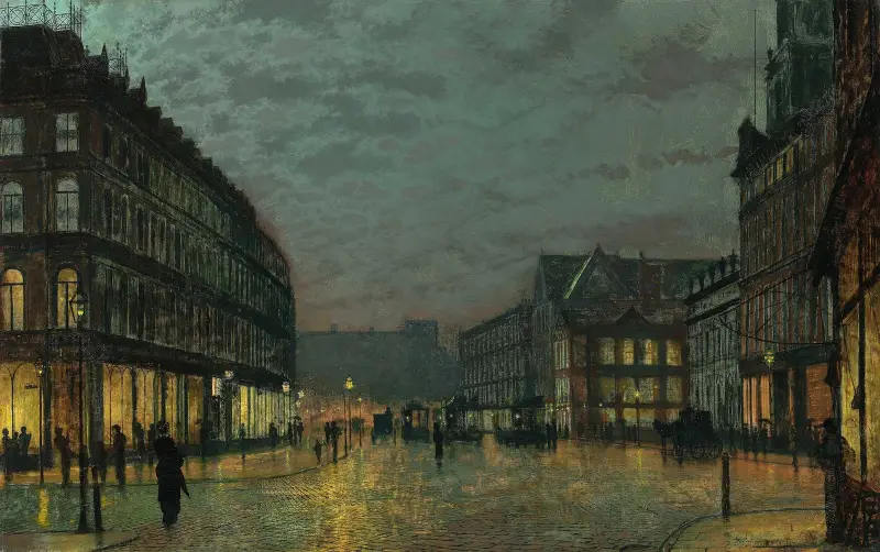 Boar Lane, Leeds i lampljus av John Atkinson Grimshaw
