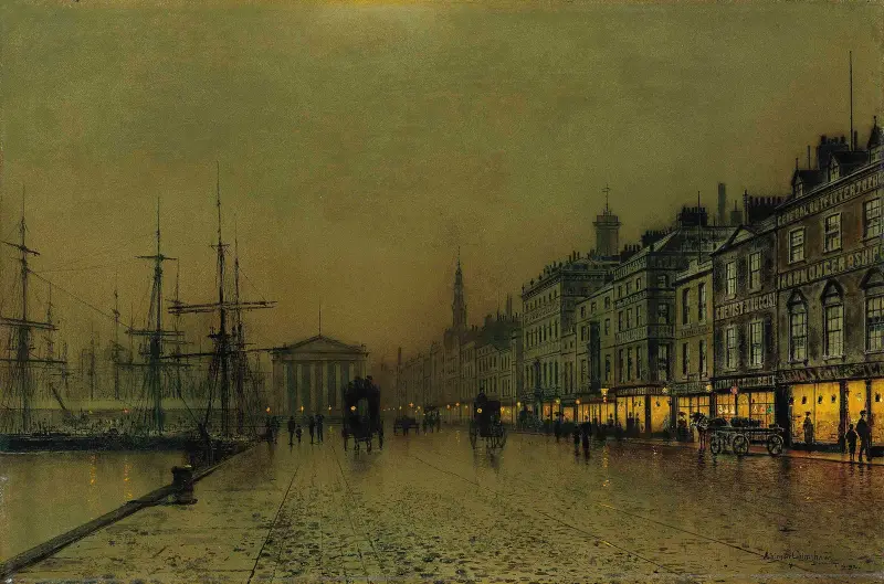 Greenock hamnkaj om natten av John Atkinson Grimshaw