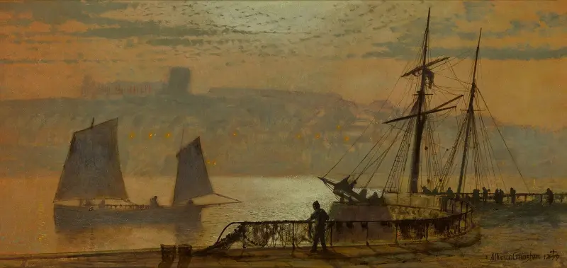 Måne, gasljus och stjärnljus, Whitby av John Atkinson Grimshaw