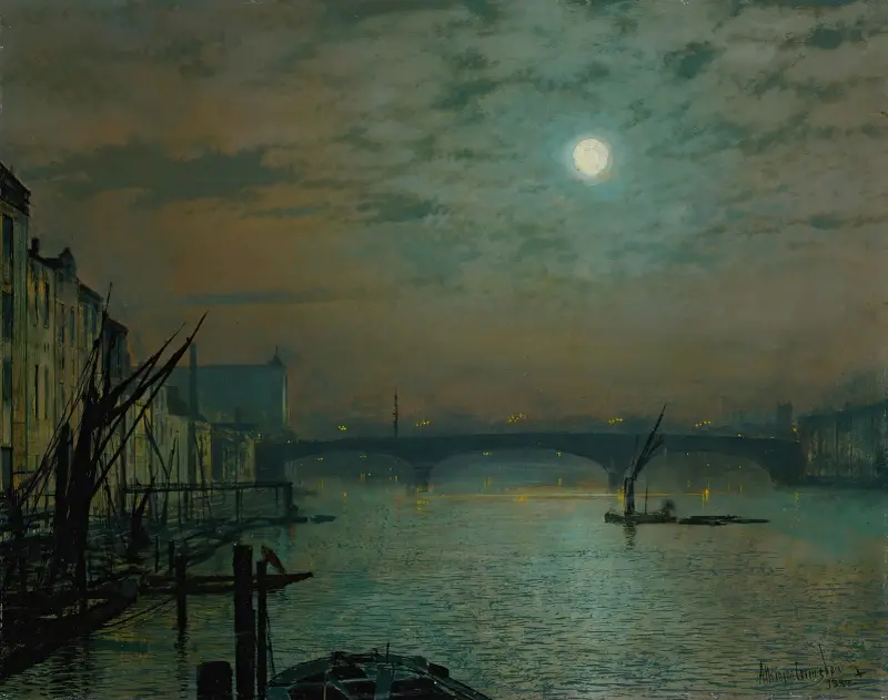 Southwark Bridge i månsken av John Atkinson Grimshaw