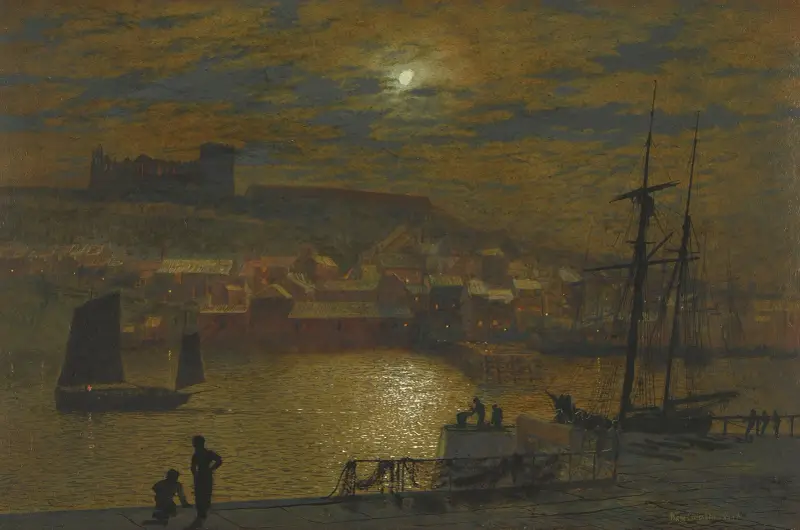 Whitby From Scotch Head, Moonlight On The Esk av John Atkinson Grimshaw