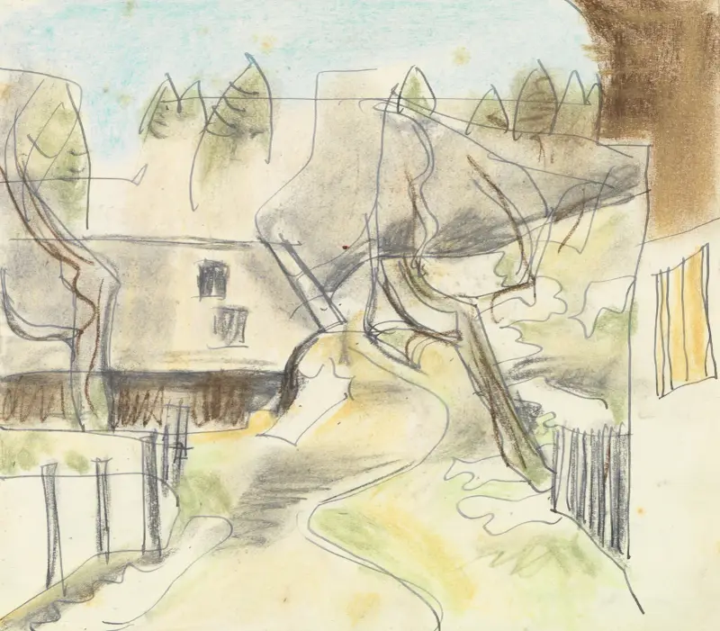 Höll; Vor dem Haus im Winter (Straße) av August Babberger