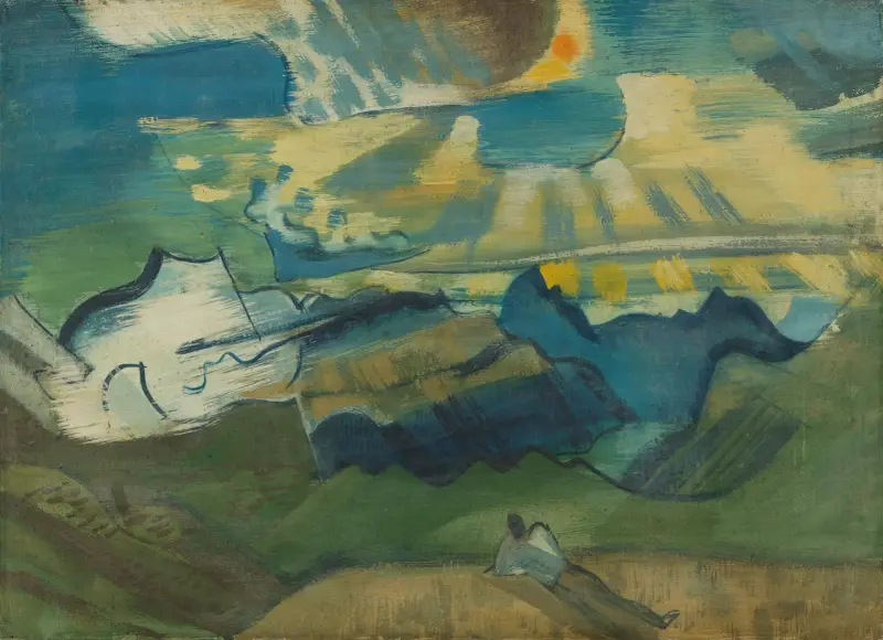 Landschaft mit liegendem Wanderer von August Babberger