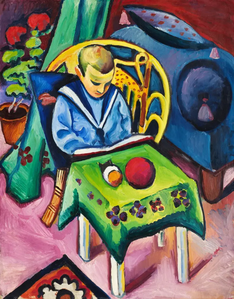 Chlapec s knihou a hračkami, August Macke