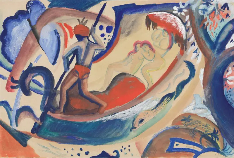 Nackte Mädchen in der Barke von August Macke