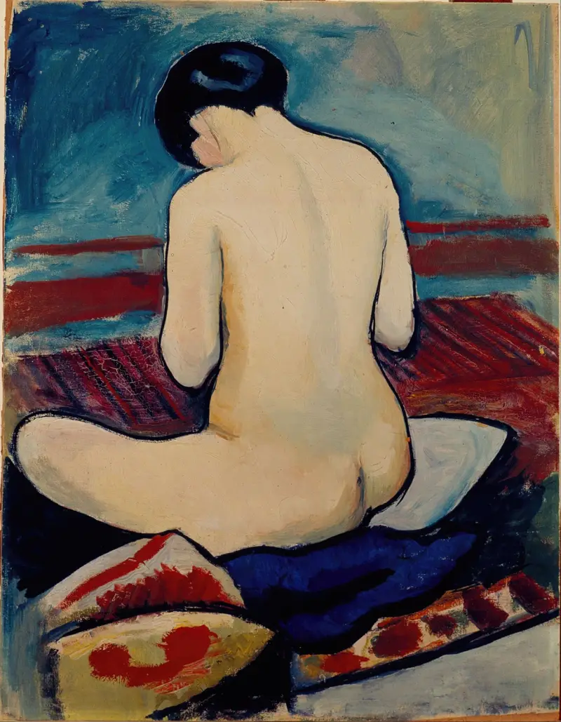 Sedící akt s polštářem, August Macke