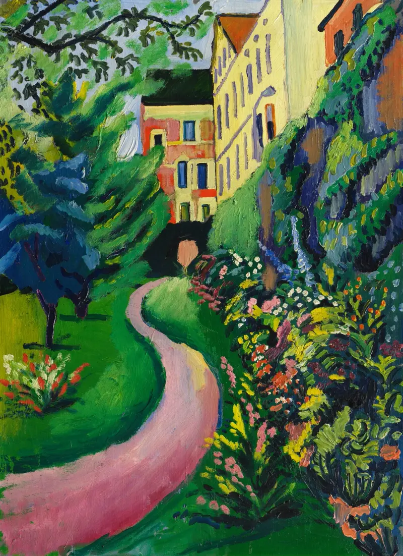 Nasz ogród z kwitnącymi rabatami, August Macke