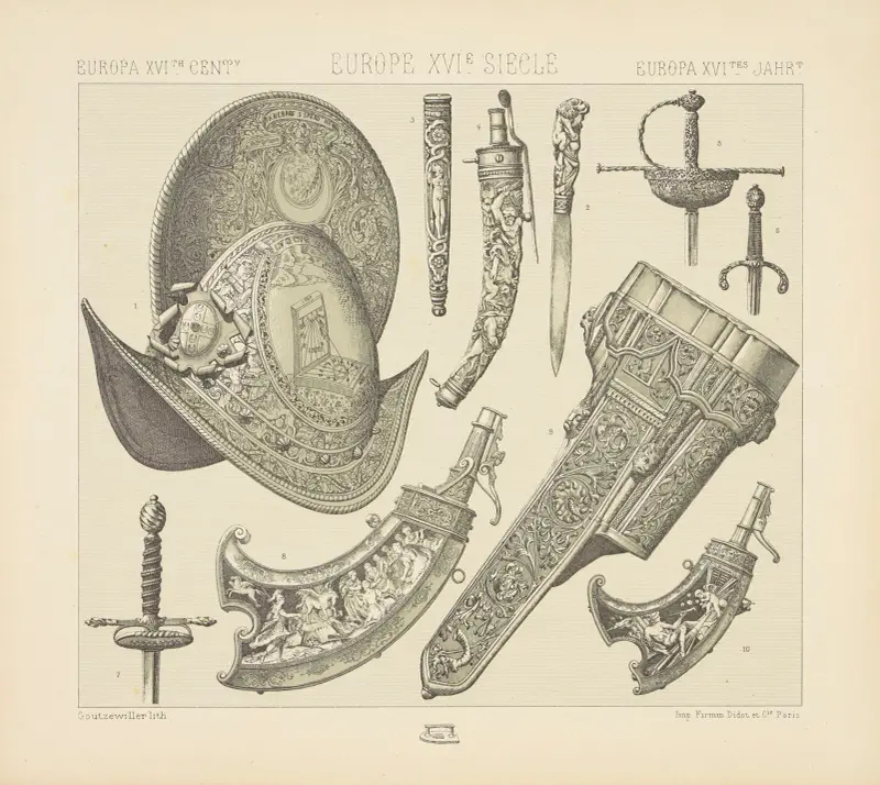 Verschiedene Waffen von Auguste Racinet