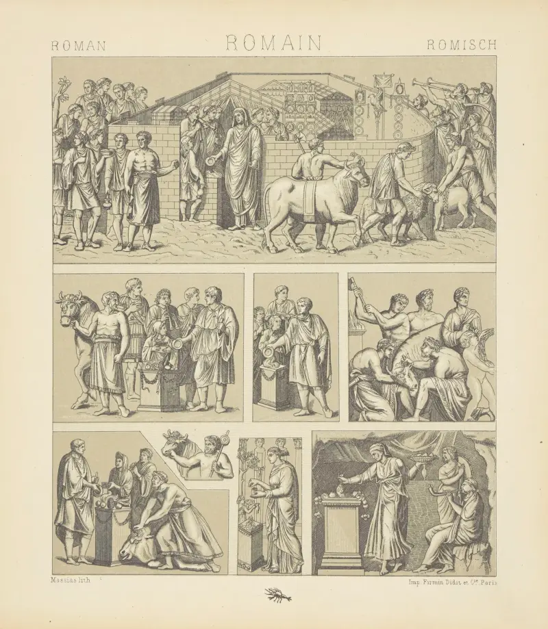 Religiösa ceremonier; offren av Auguste Racinet