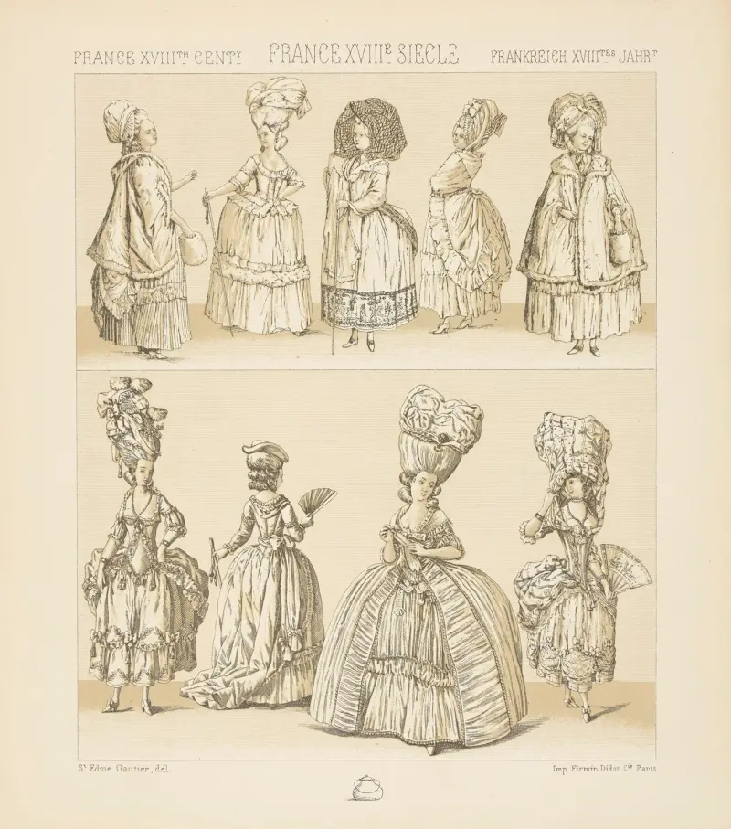 Costumes feminins – modes du temps de Louis XVI – premiere periode av Auguste Racinet