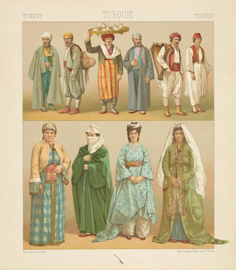 Weibliche, religiöse, bürgerliche und volkstümliche Kostüme aus Konstantinopel von Auguste Racinet