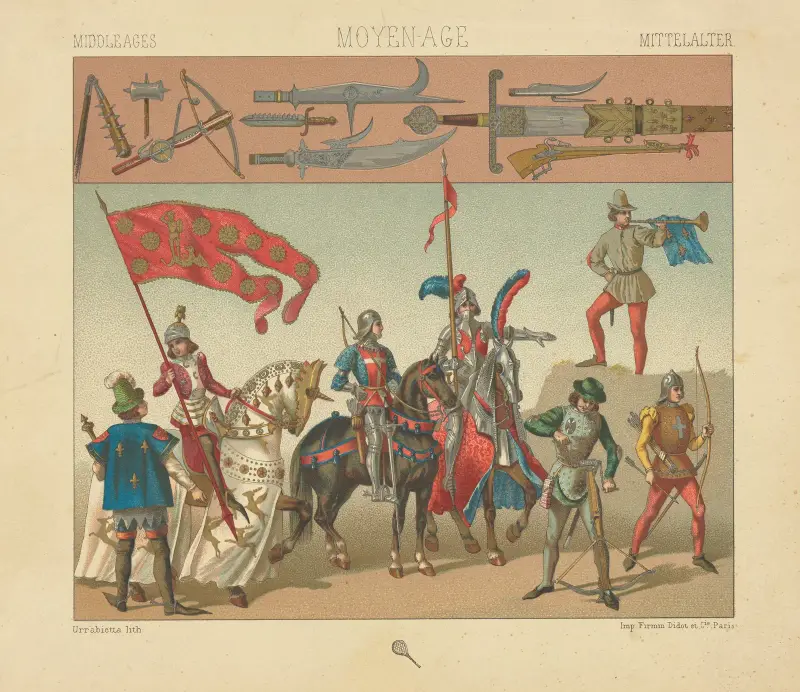 Militära dräkter 1439–1450 – vapen av Auguste Racinet