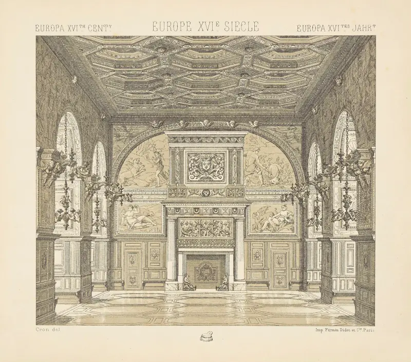 Innendekoration – Galerie Heinrichs II. oder Festsaal im Schloss Fontainebleau von Auguste Racinet