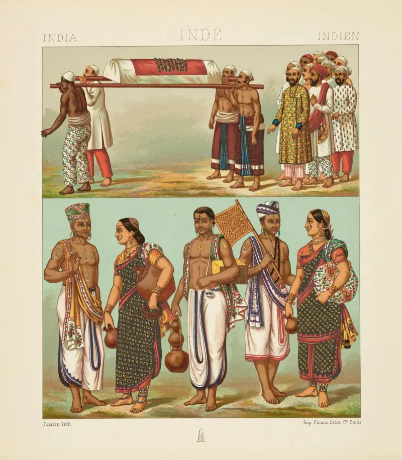 Hinduiska och muslimska män; brahminer och kvinnor av Auguste Racinet