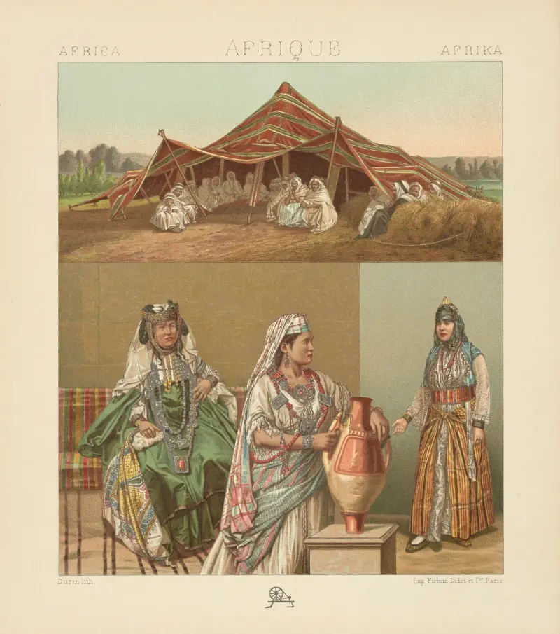 Det arabiska tältet, nomaderna och de bofasta, kvinnodräkter från Algeriet av Auguste Racinet