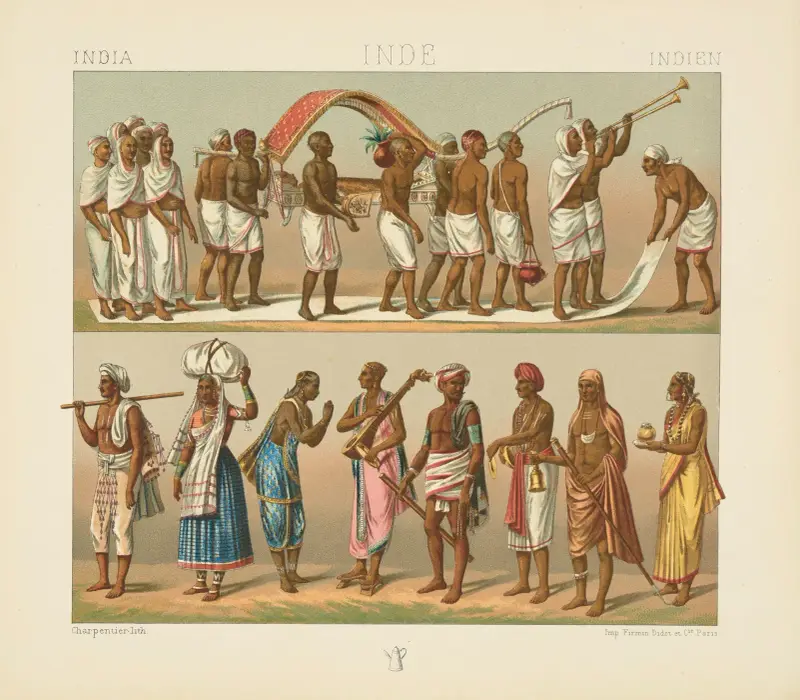 De lägre kasterna, klosterordnarna, begravning av en hinduisk kvinna av Auguste Racinet
