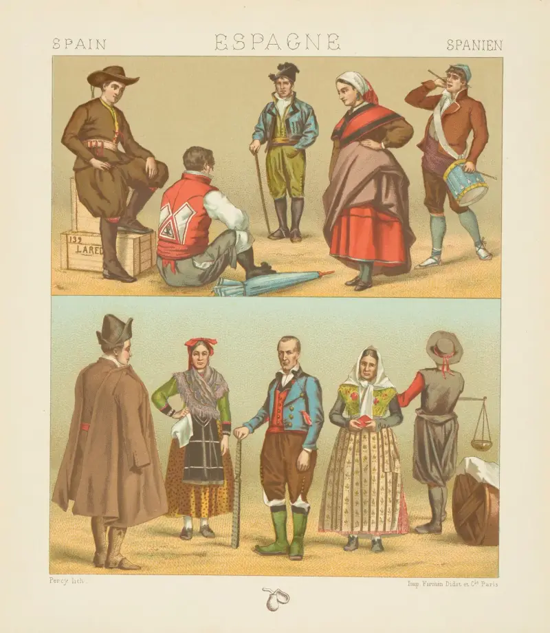 Folkdräkter – León, Galicien, Asturien, Aragonien, Gamla Kastilien av Auguste Racinet