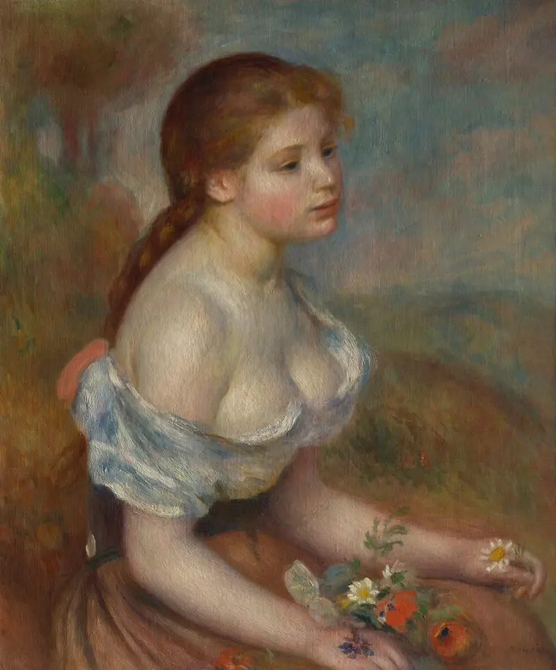 A Young Girl with Daisies av Pierre-Auguste Renoir