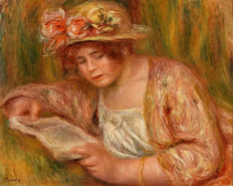 Andrée mit Hut, lesend von Pierre-Auguste Renoir