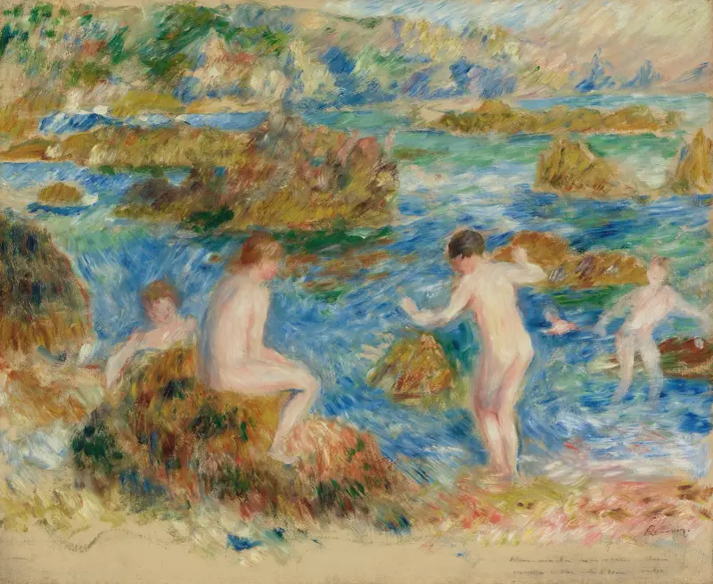 Garçons Nus Dans Les Rochers À Guernsey av Pierre-Auguste Renoir