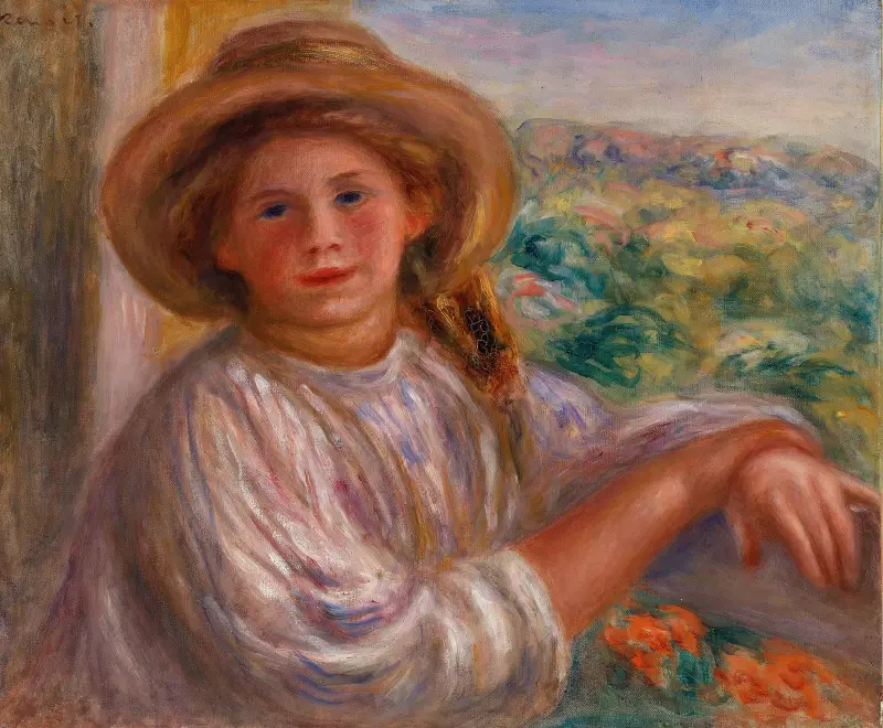 Girl on a Balcony, Cagnes (Jeune femme au balcon, Cagnes) av Pierre-Auguste Renoir