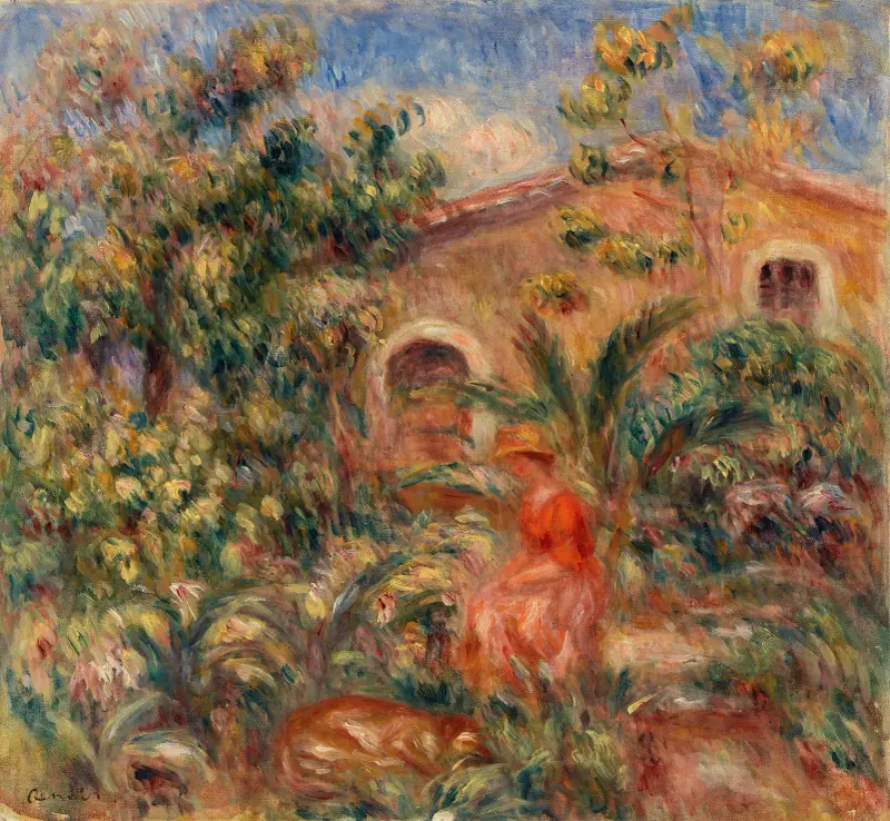 Landscape with Woman and Dog (Femme et chien dans un paysage) av Pierre-Auguste Renoir