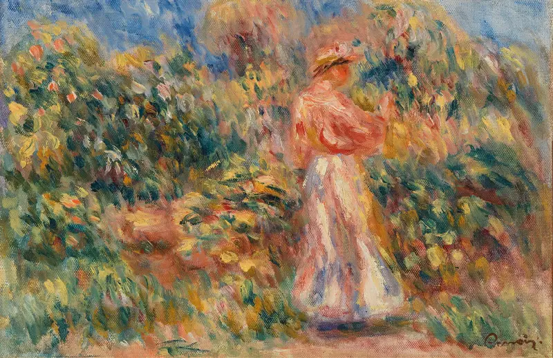 Landscape with Woman in Pink and White (Paysage avec femme en rose et blanc) av Pierre-Auguste Renoir
