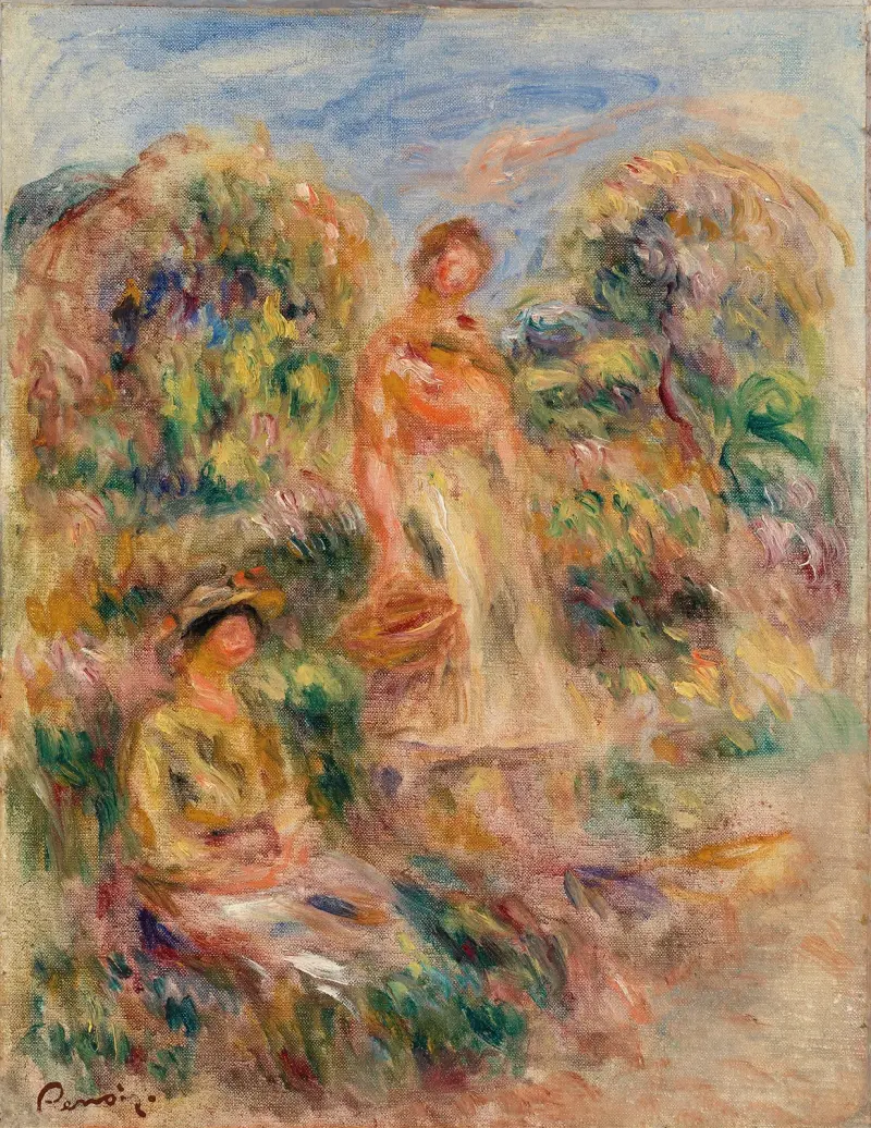 Standing Woman and Seated Woman in a Landscape (Une femme debout et une femme assise dans un paysage) av Pierre-Auguste Renoir