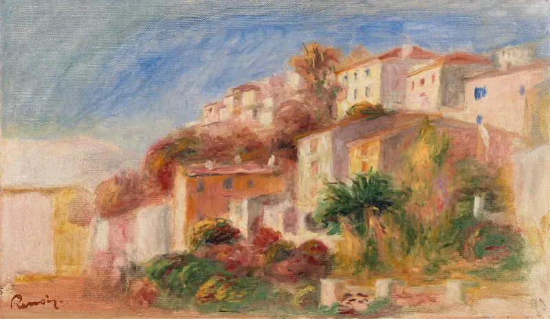 View from the Garden of the Post Office, Cagnes (Village vu du jardin de la poste, Cagnes) av Pierre-Auguste Renoir