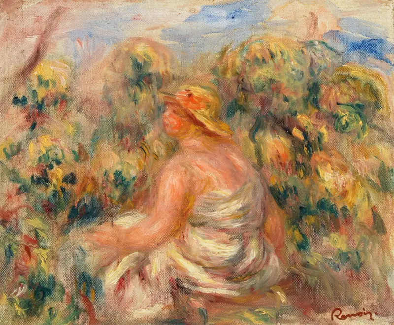 Woman with Hat in a Landscape (Femme avec chapeau dans un paysage) av Pierre-Auguste Renoir