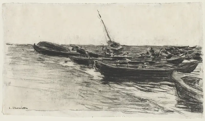 Fishing Boats on the Beach at Étretat av Léon Augustin Lhermitte