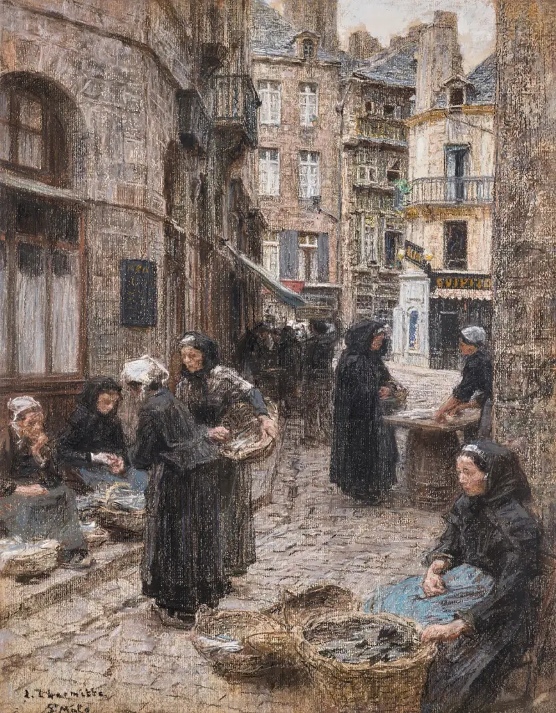 Le marché aux poissons, St. Malo av Léon Augustin Lhermitte