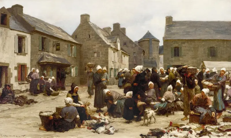 Torget i Ploudalmézeau av Léon Augustin Lhermitte