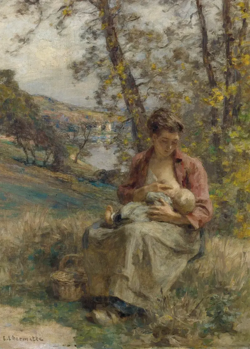 Den unga modern av Léon Augustin Lhermitte