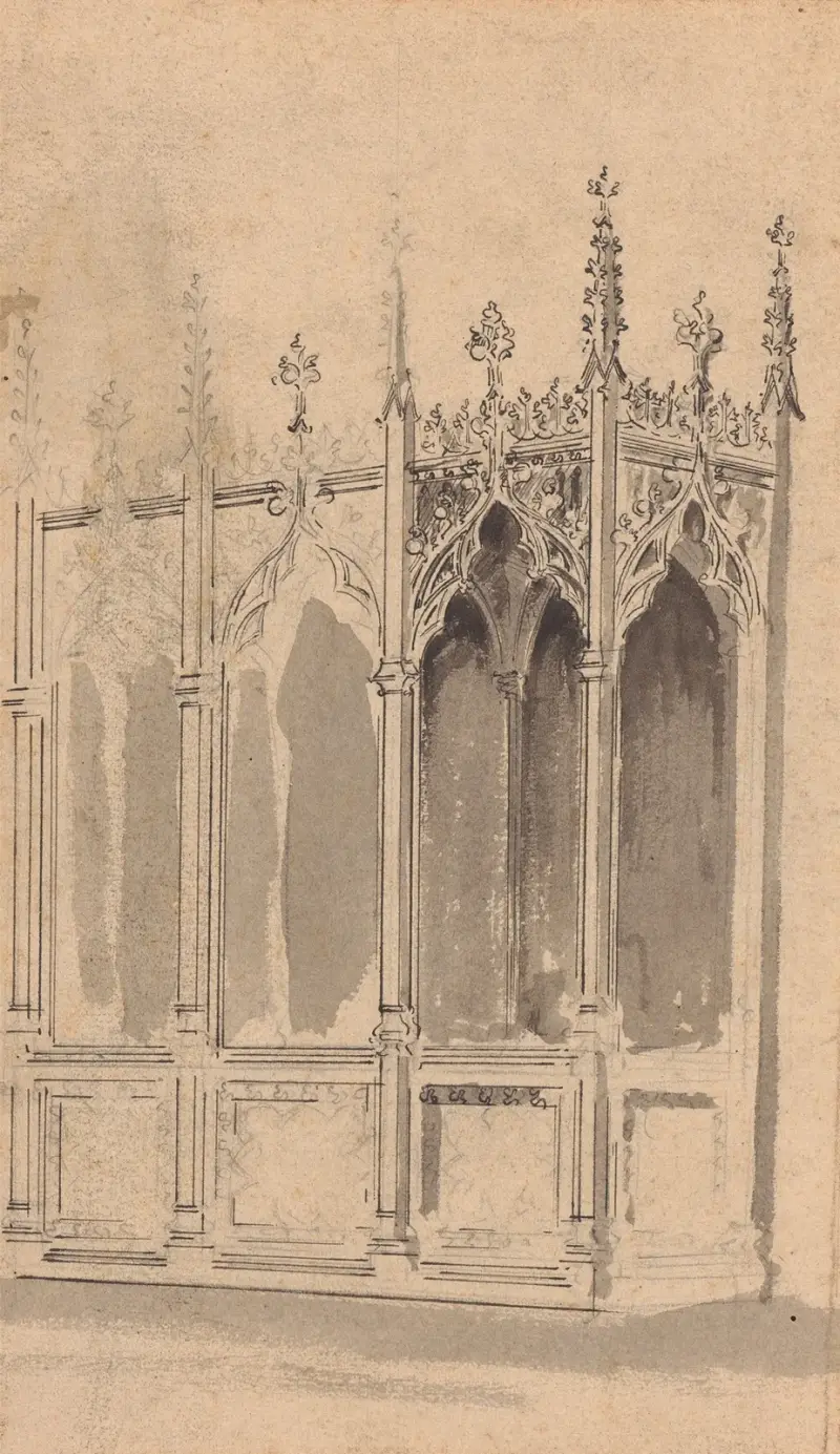 Entwurf für einen gotischen Schirm von Augustus Pugin
