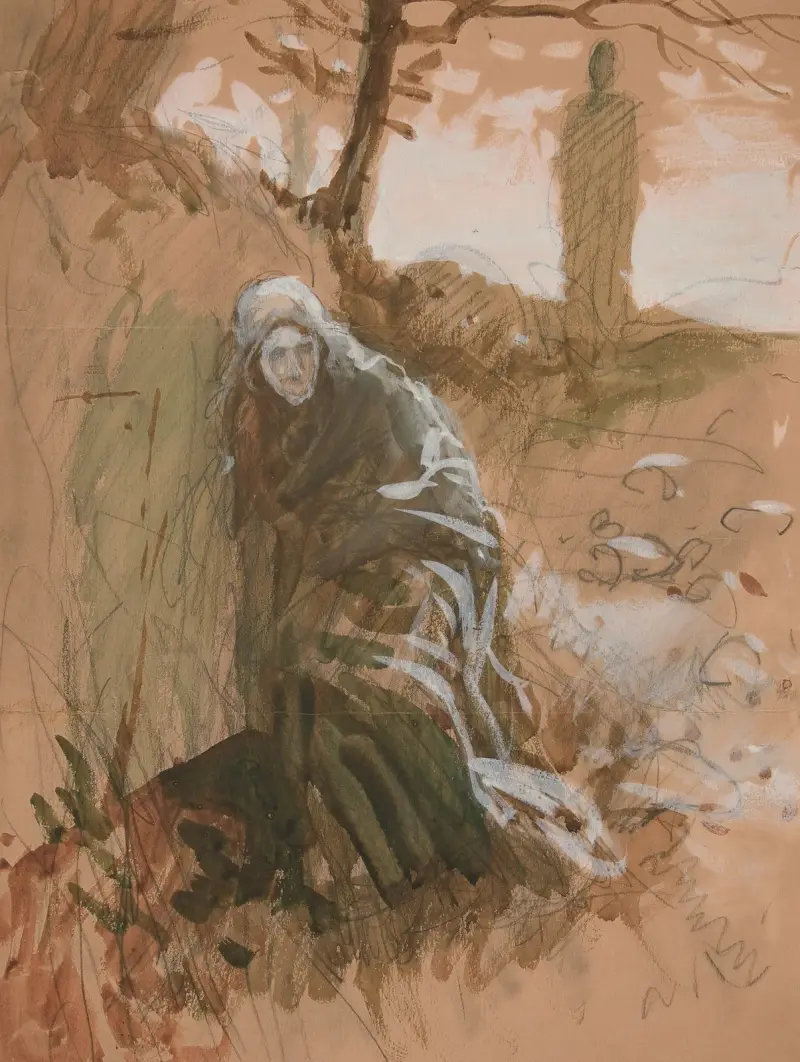 Figur im Wald von Edwin Austin Abbey