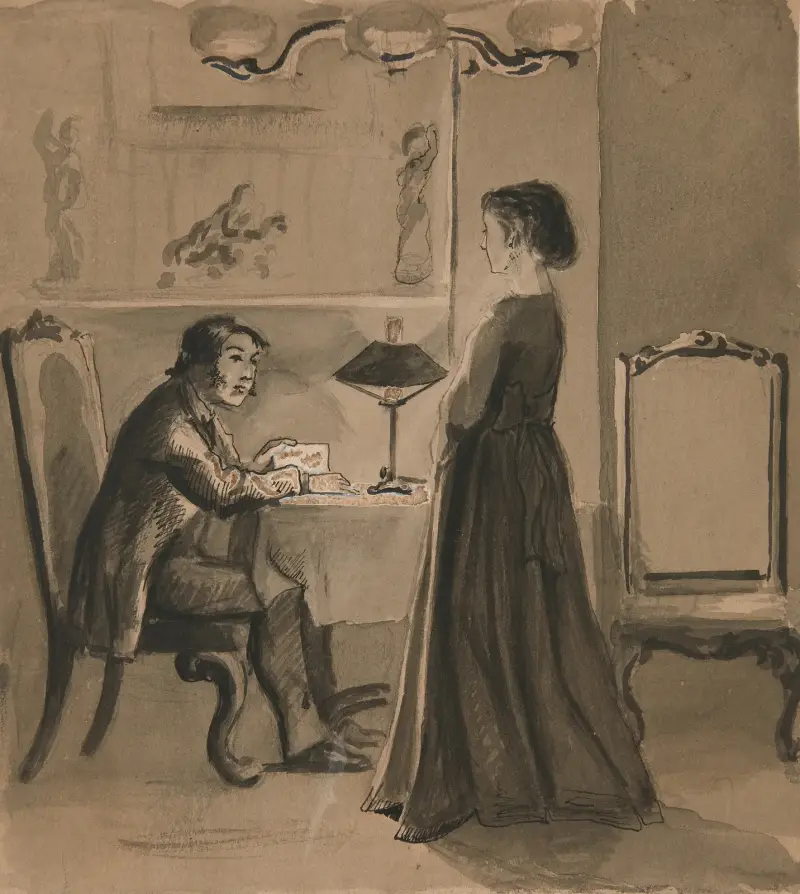 Man and woman in an interior av Edwin Austin Abbey