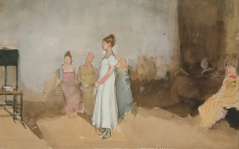 Sketch of a woman in an interior av Edwin Austin Abbey
