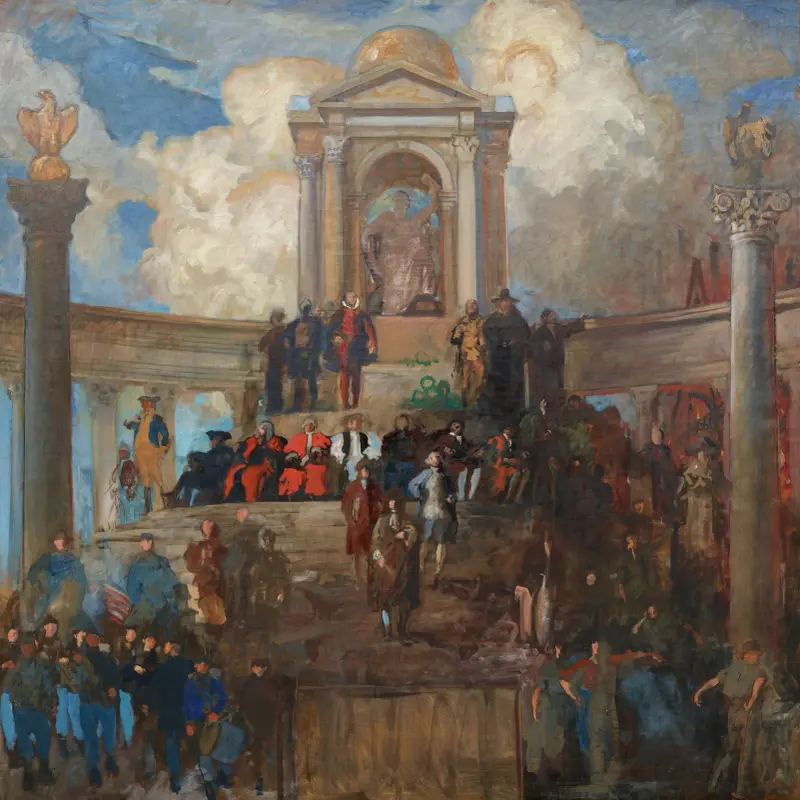 Studie för Pennsylvanias apoteos, representanthusets kammare, Pennsylvania State Capitol, Harrisburg av Edwin Austin Abbey