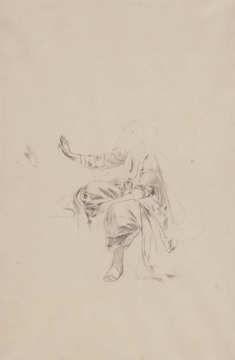 Study of a sitting Turkish woman in a dress and yashmak av Stanisław Chlebowski