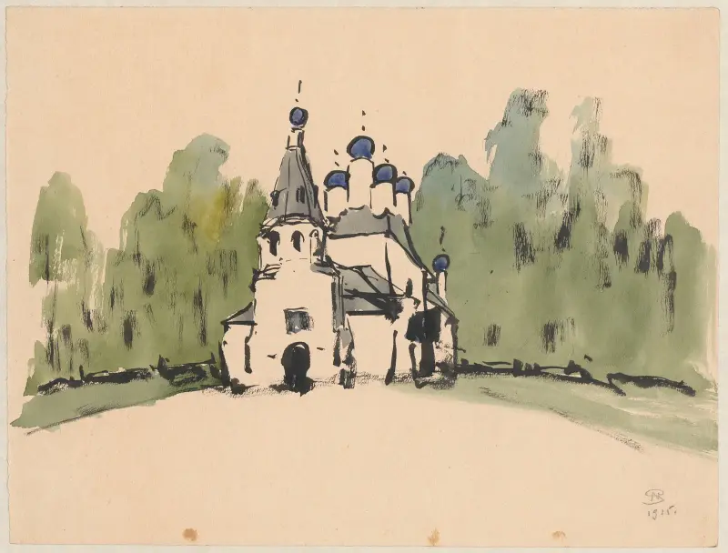Eastern Orthodox church among greenery av Stanisław Noakowski