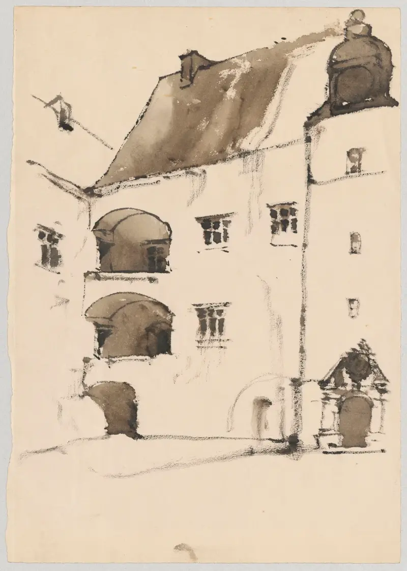 Fragment of a castle courtyard with portal av Stanisław Noakowski